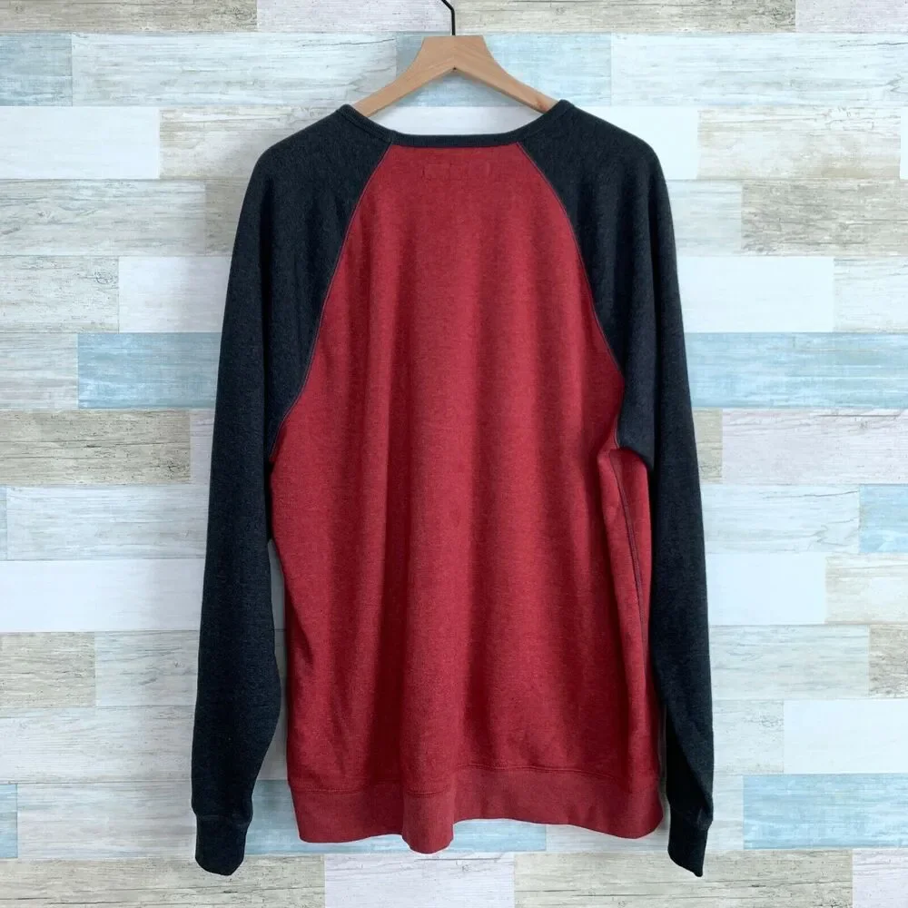 Levis Logo Crew Raglan Sweatshirt Red Gray Standard Fit Casual Lounge Mens XL